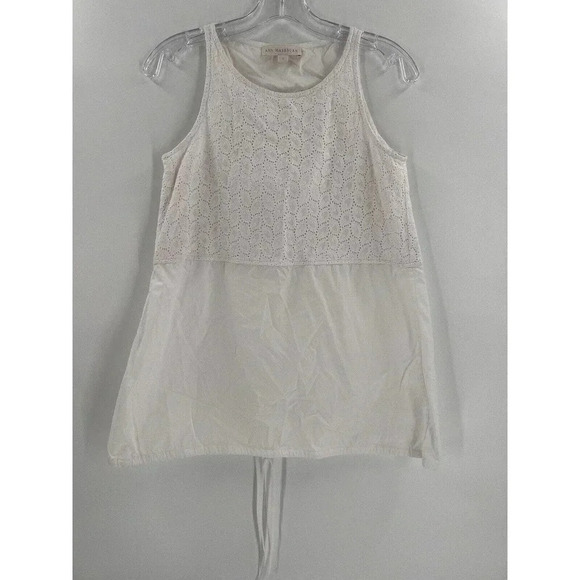 Ann Mashburn Women White Cotton Shirt Sleeveless Lace and Waist Tie Detail SMALL - Picture 1 of 8
